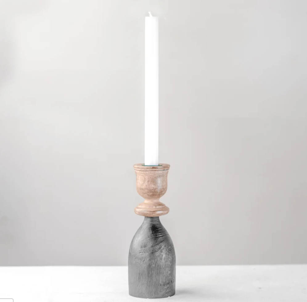 Black + Wood Candle Holder