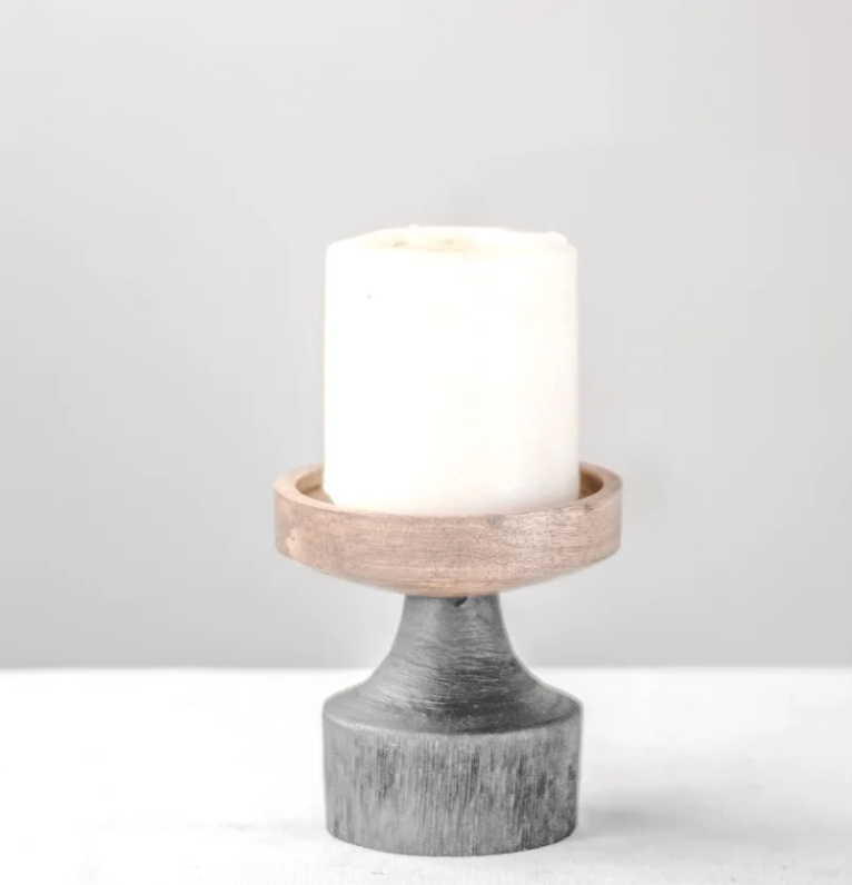 Wood + Black Candle Holder