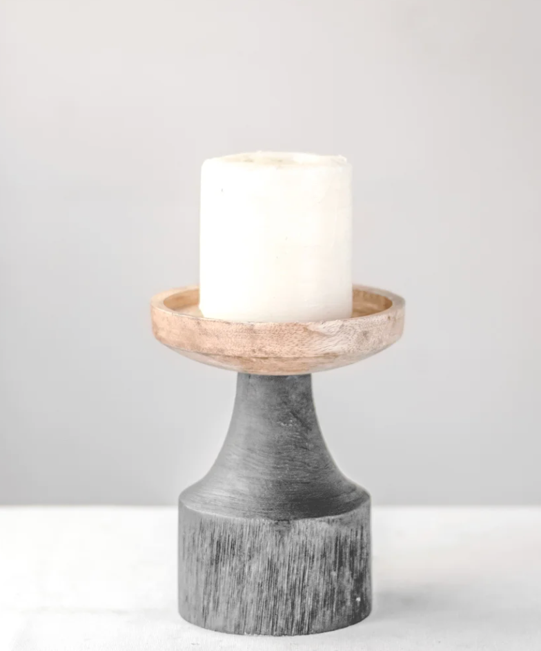Wood + Black Candle Holder