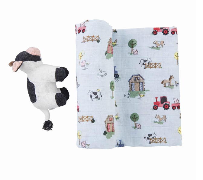 Farm Swaddle + Rattle Set, The Feathered Farmhouse