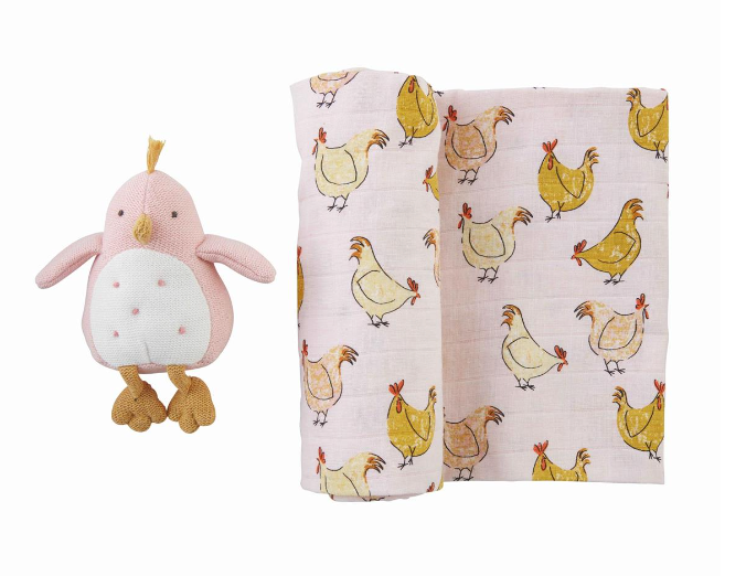 Farm Swaddle + Rattle Set