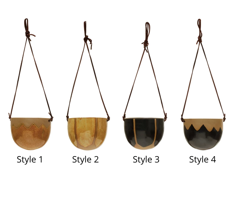 Hanging Stoneware Planters, Feathered Farmhouse