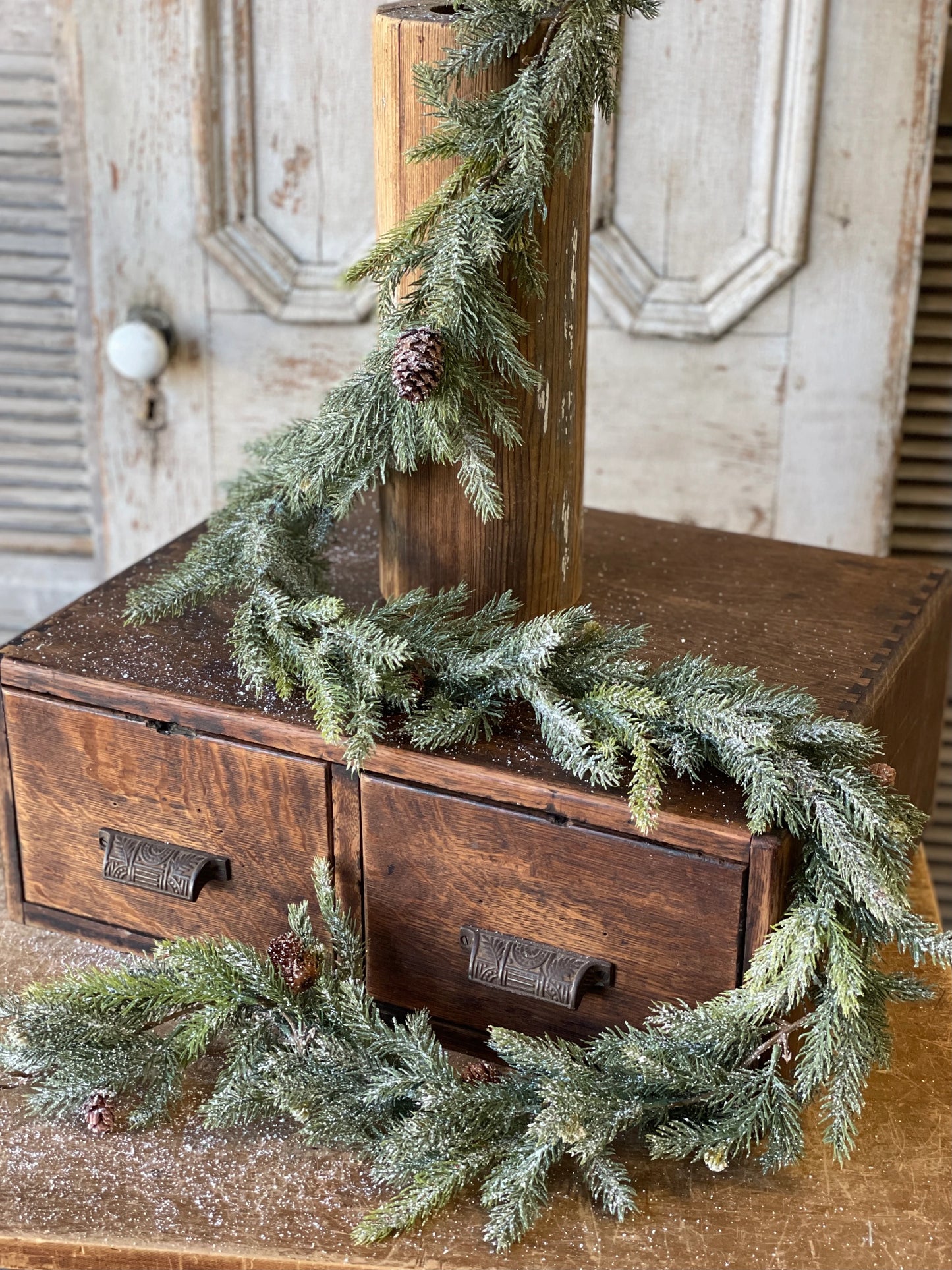 Frosted White Spruce Garland, Feathered Farmhouse