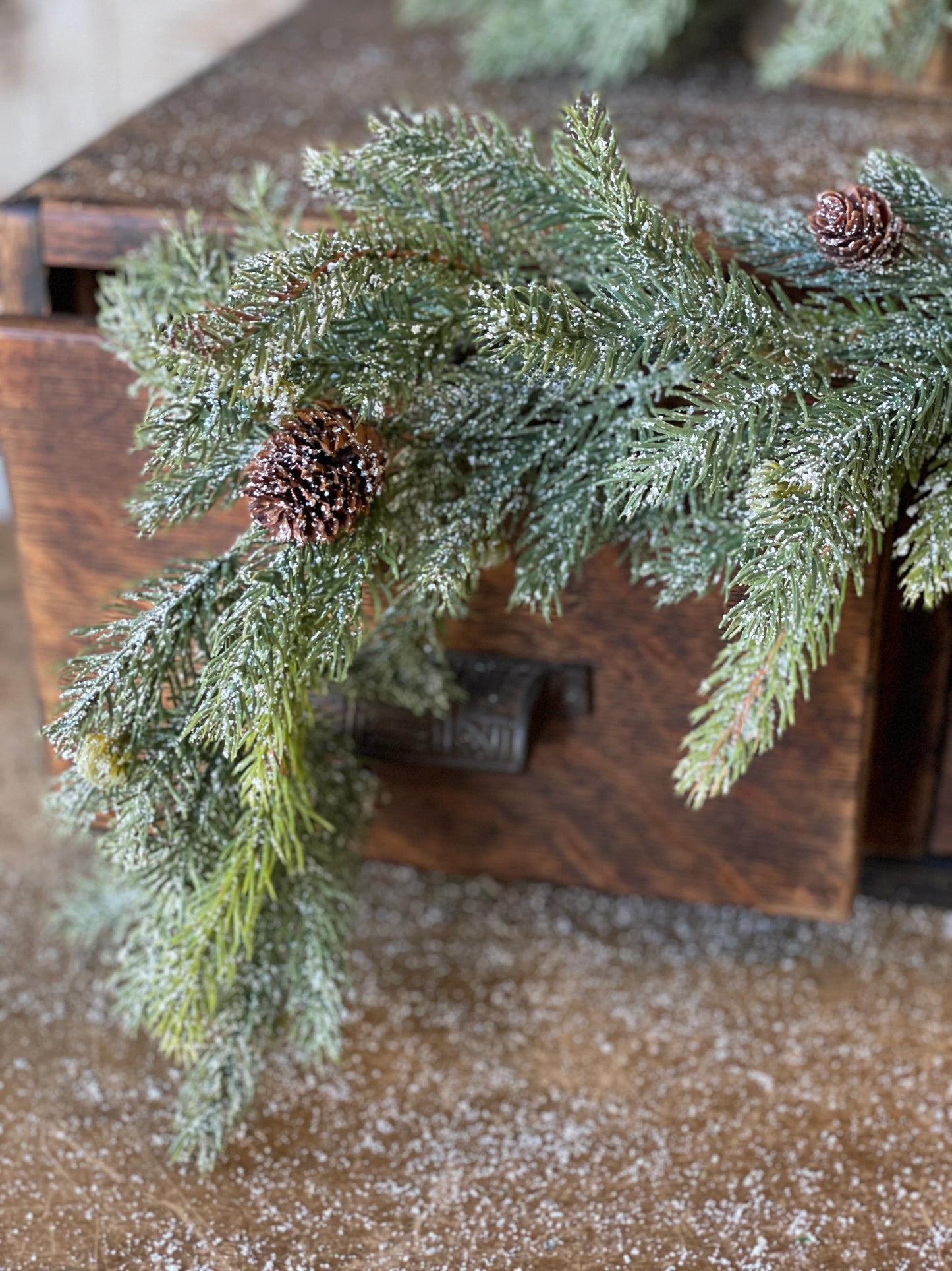 Frosted White Spruce Garland, Feathered Farmhouse