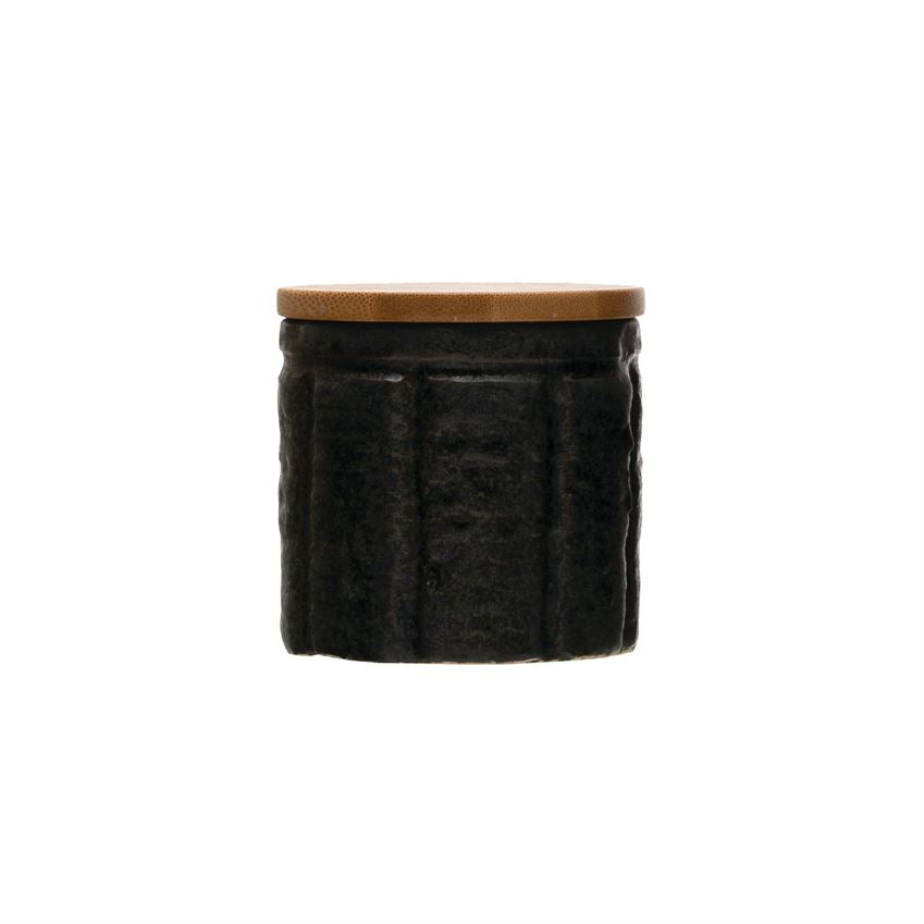 Black Stoneware Canister + Bamboo Lid