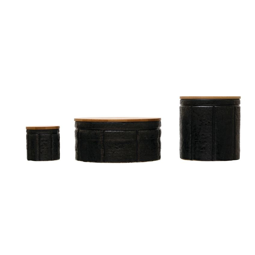 Black Stoneware Canister + Bamboo Lid