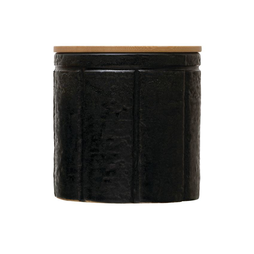 Black Stoneware Canister + Bamboo Lid