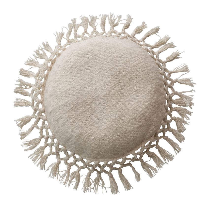 Round Cotton Slub Pillow w/Tassels