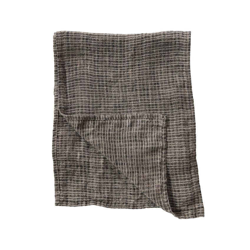 Woven Linen Table Runner, Natural & Black