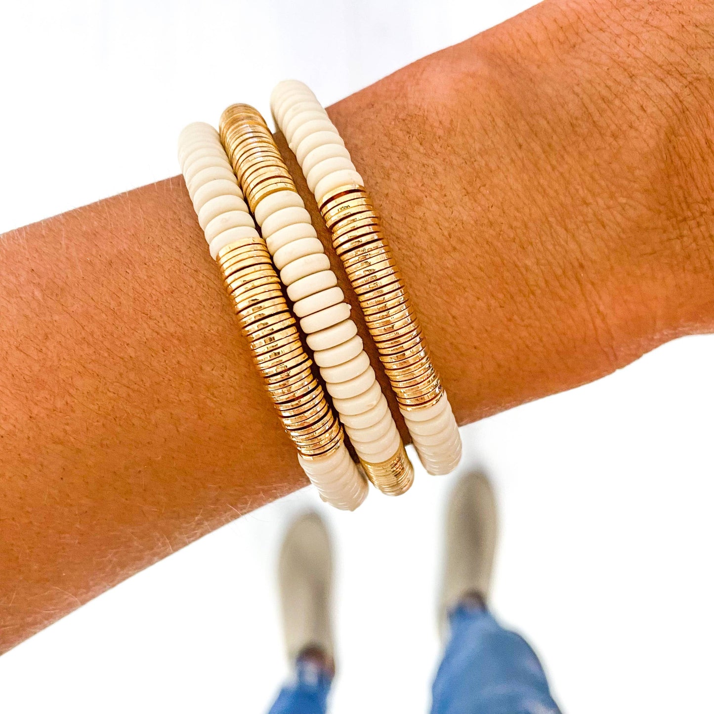 Cream and Gold Heishi Bracelets