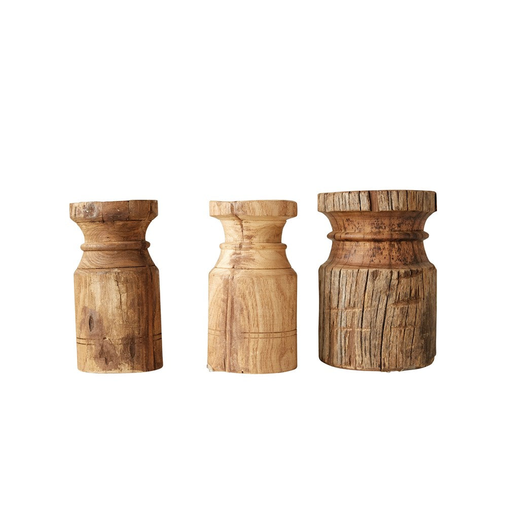 Wood Carved Pillar Candle Holder