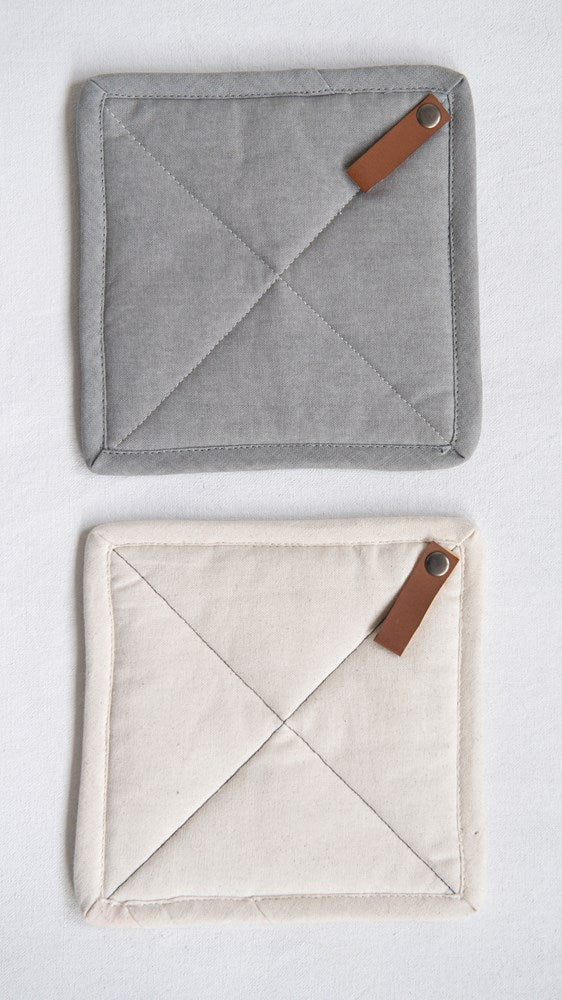 Square Cotton Pot Holder w/ Leather Loop