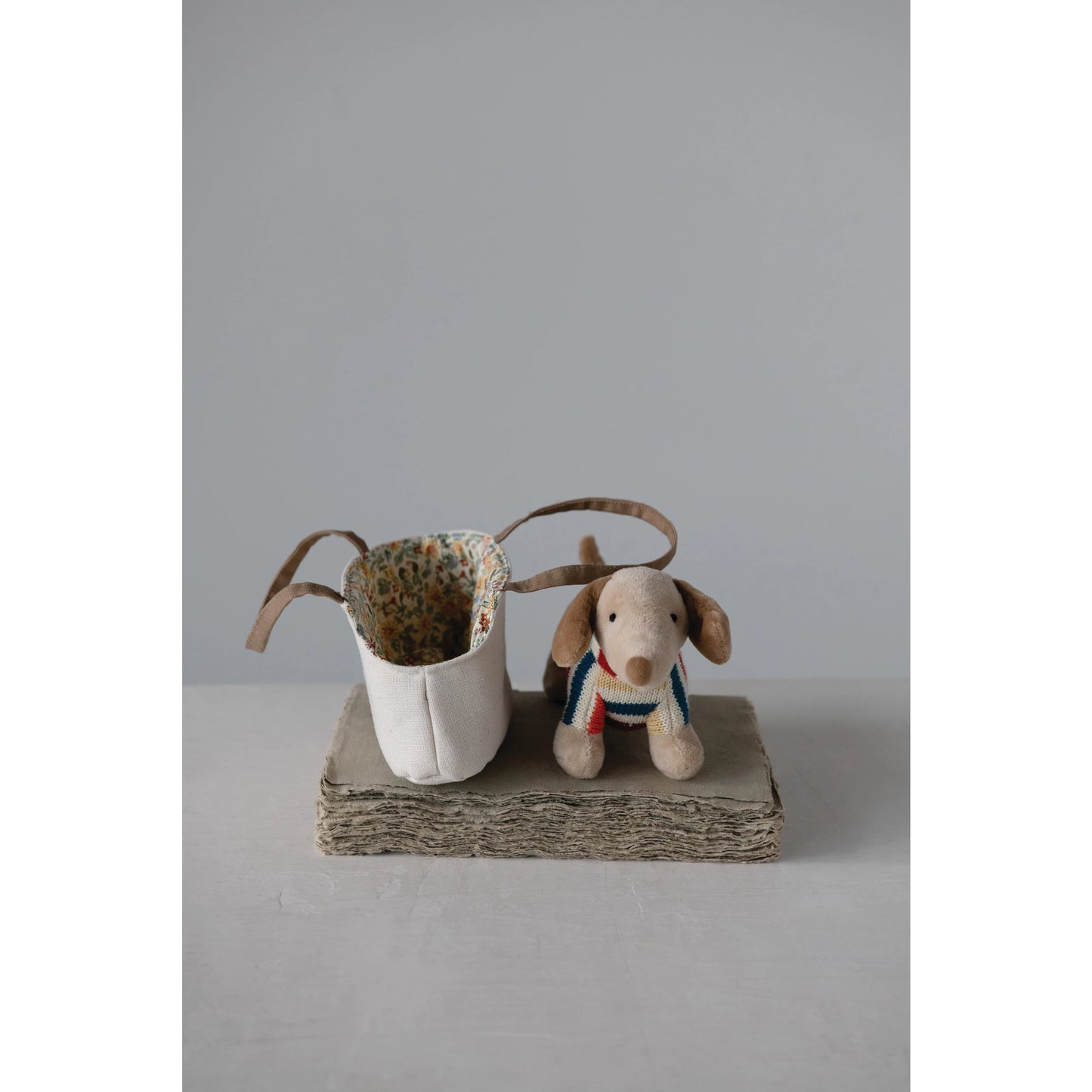 Plush Dog in Carrier, The Feathered Farmhouse