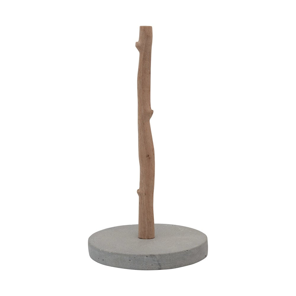 Mango Wood & Concrete Paper Towel Holder