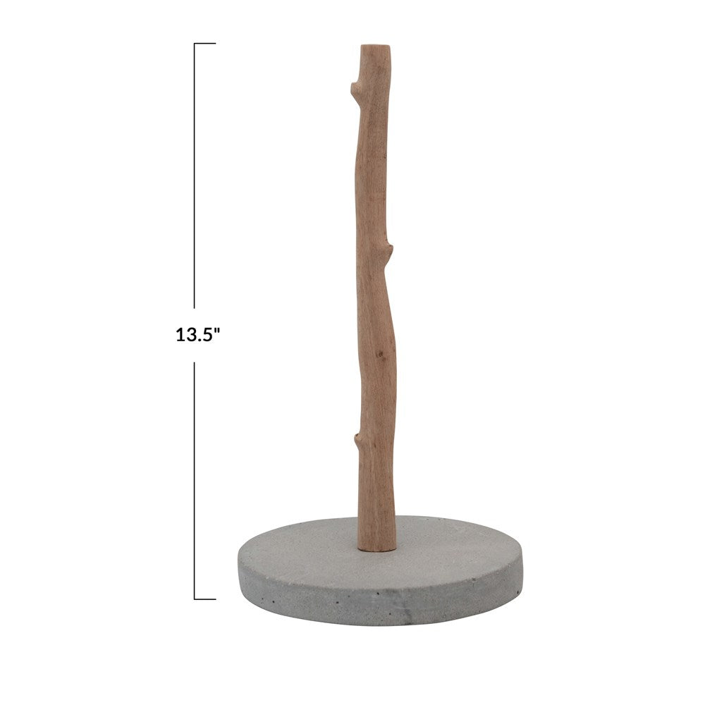 Mango Wood & Concrete Paper Towel Holder