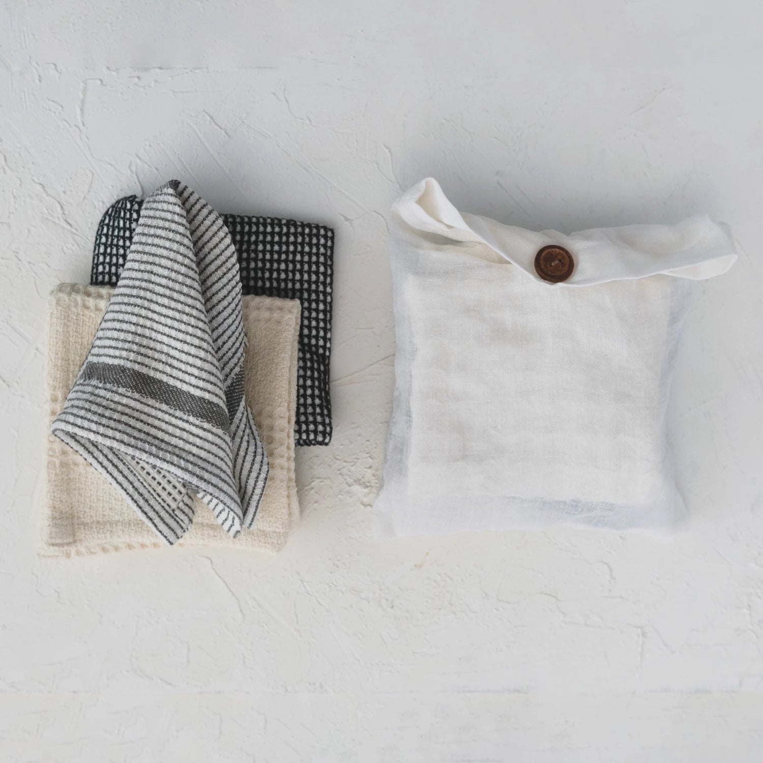 Urban Farmer Grey Natural Cotton Waffle Weave Dish Cloths - Set of 3