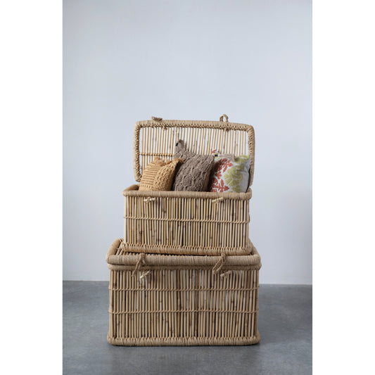 bamboo & jute boxes, feathered farmhouse