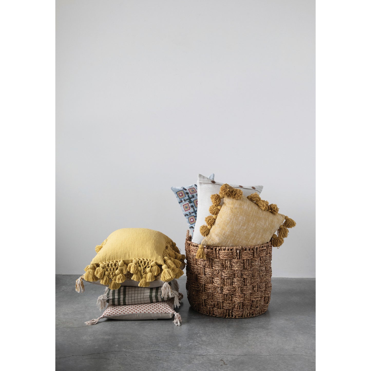 Hand-Woven Seagrass and Metal Baskets, feathered farmhouse