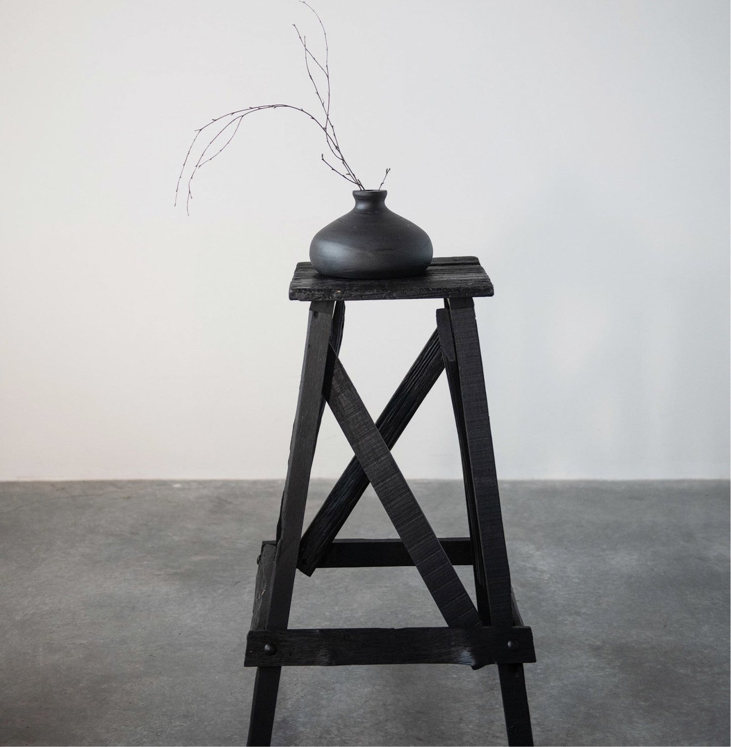 Black Paulownia Wood Vase, feathered farmhouse