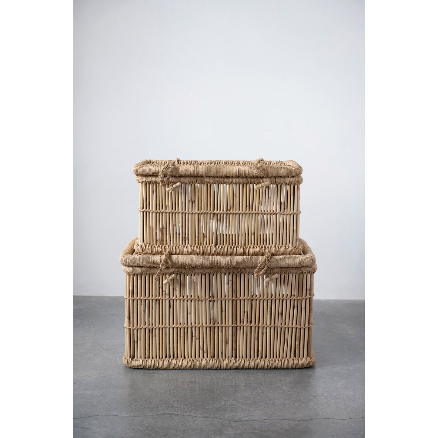 bamboo & jute boxes, feathered farmhouse