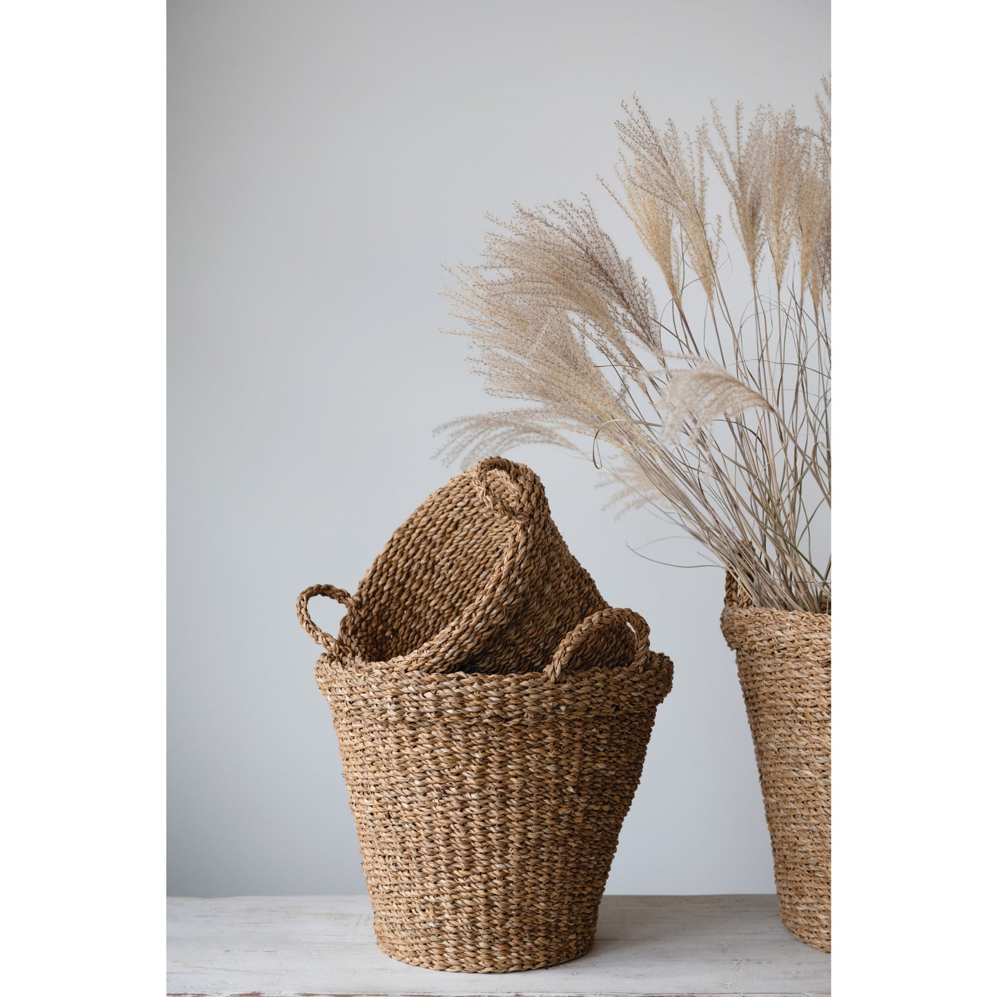 Hand-Woven Baskets with Handles, feathered farmhouse