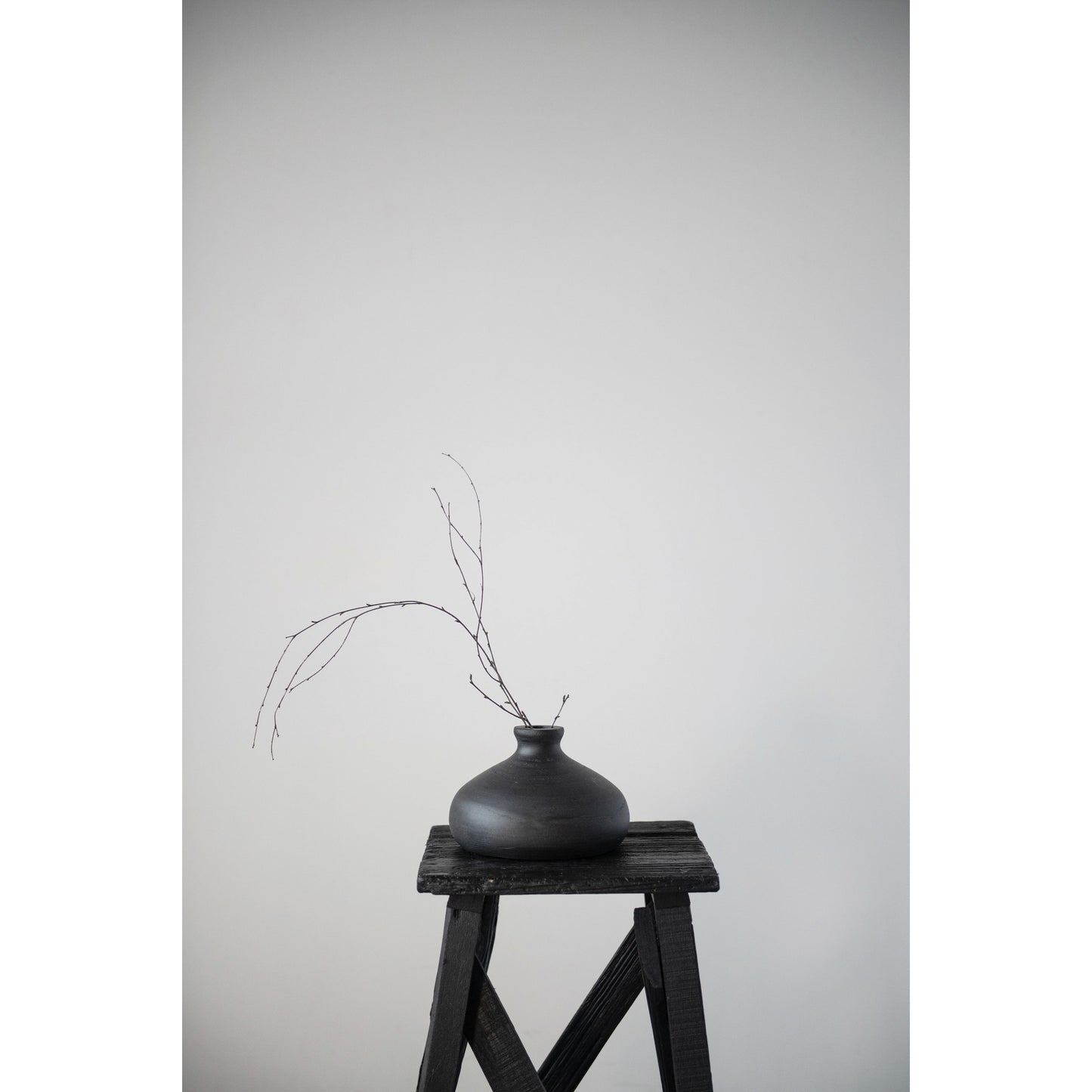 Black Paulownia Wood Vase, feathered farmhouse