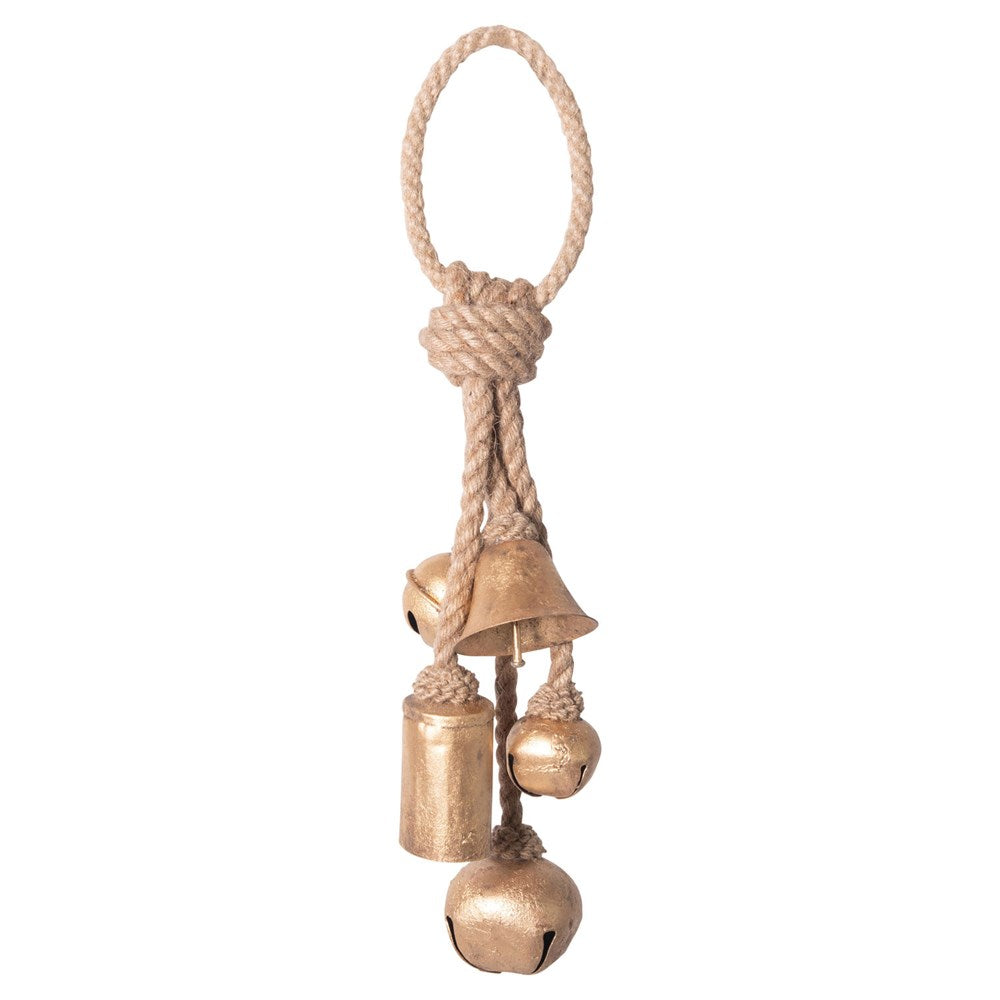 Metal Bells on Jute Hanger, Feathered Farmhouse