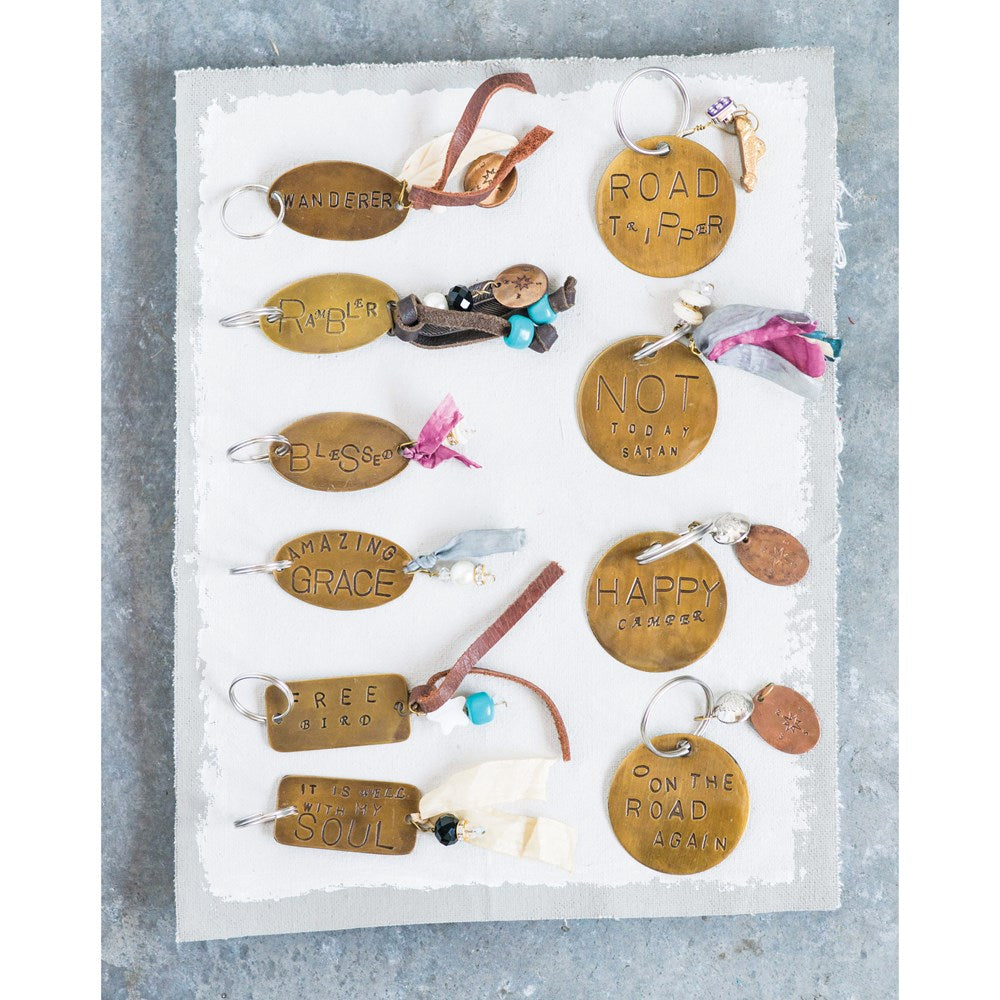 Brass Key Chain + Saying, The Feathered Farmhouse