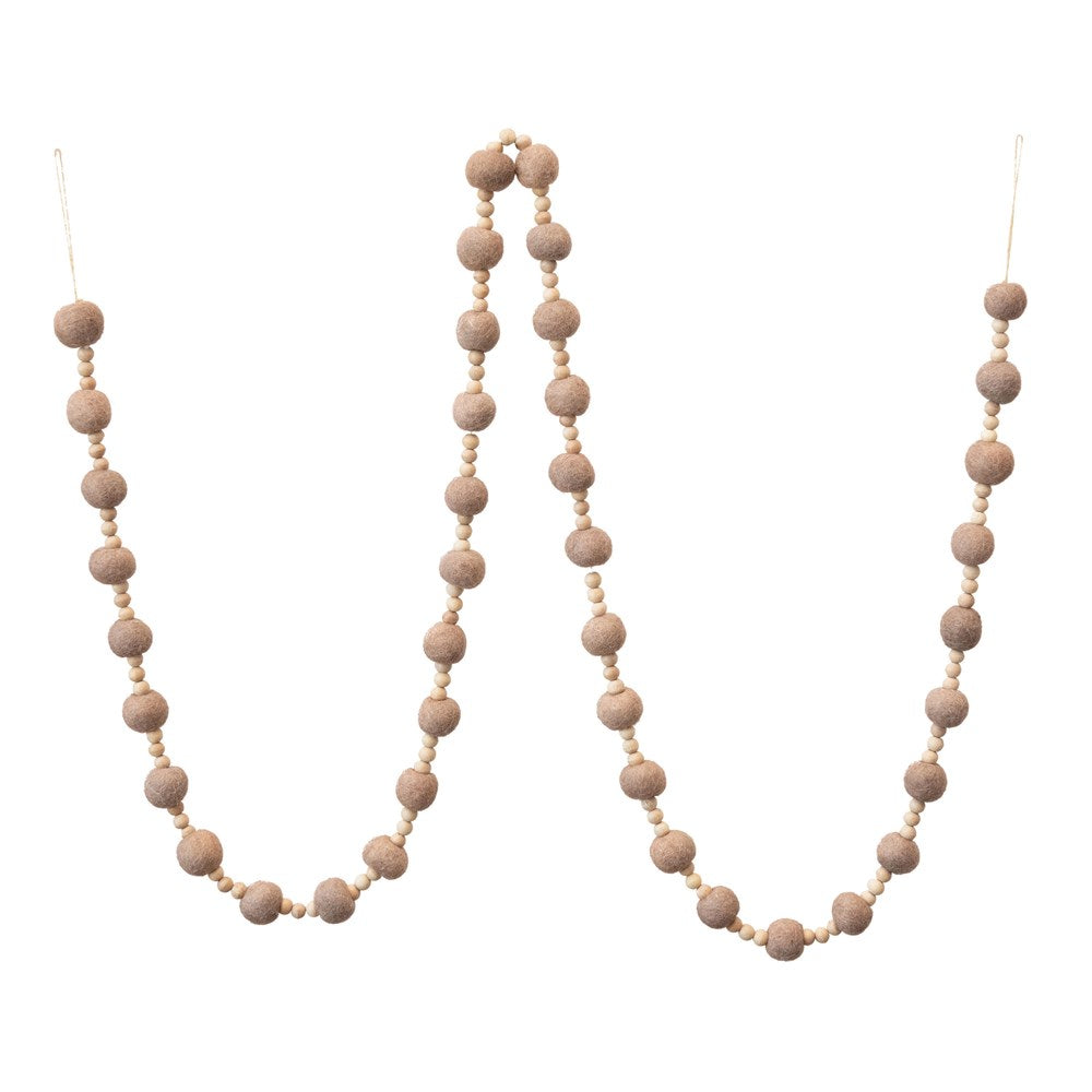 Wool Felt Ball & Wood Bead Garland