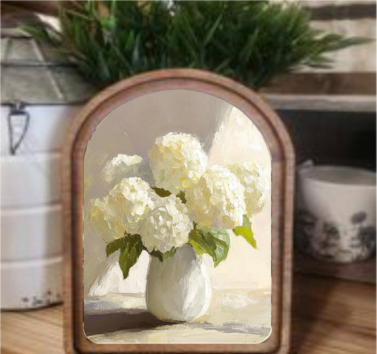 Hydrangea Vase Framed Arch, Feathered Farmhouse