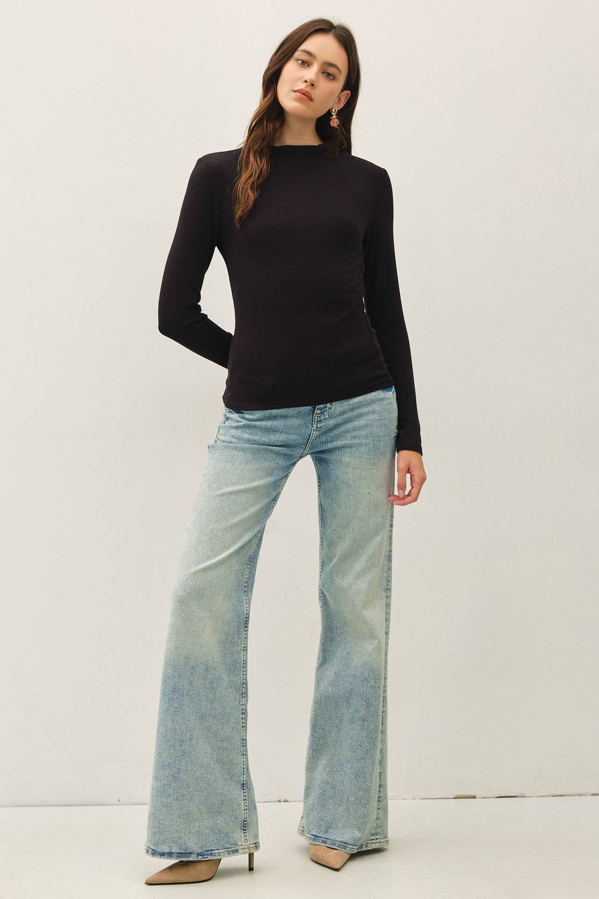Black Basic Ribbed Mockneck Knit Top, Feathered Farmhouse