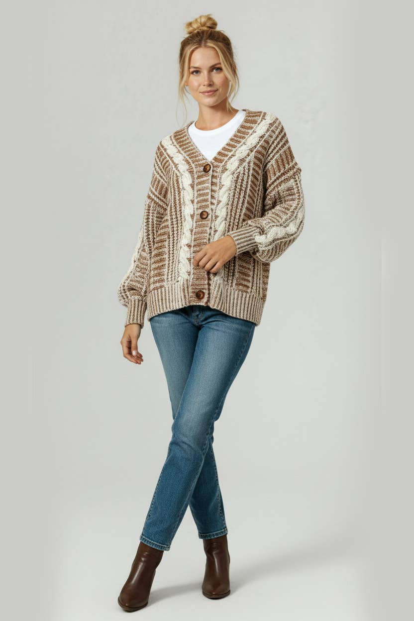 Plus Size Two Tone Cardigan, Feathered Farmhouse