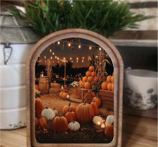 Pumpkin Patch Framed Arch Top, Feathered Farmhouse