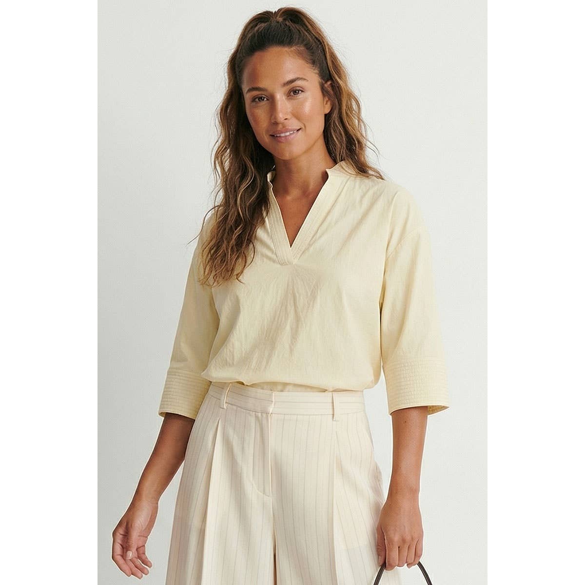 Contrast Stitch Detail Popover Blouse, Feathered Farmhouse