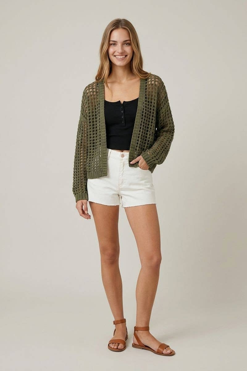 Crochet Fishnet Cropped Cardigan, Feathered Farmhouse