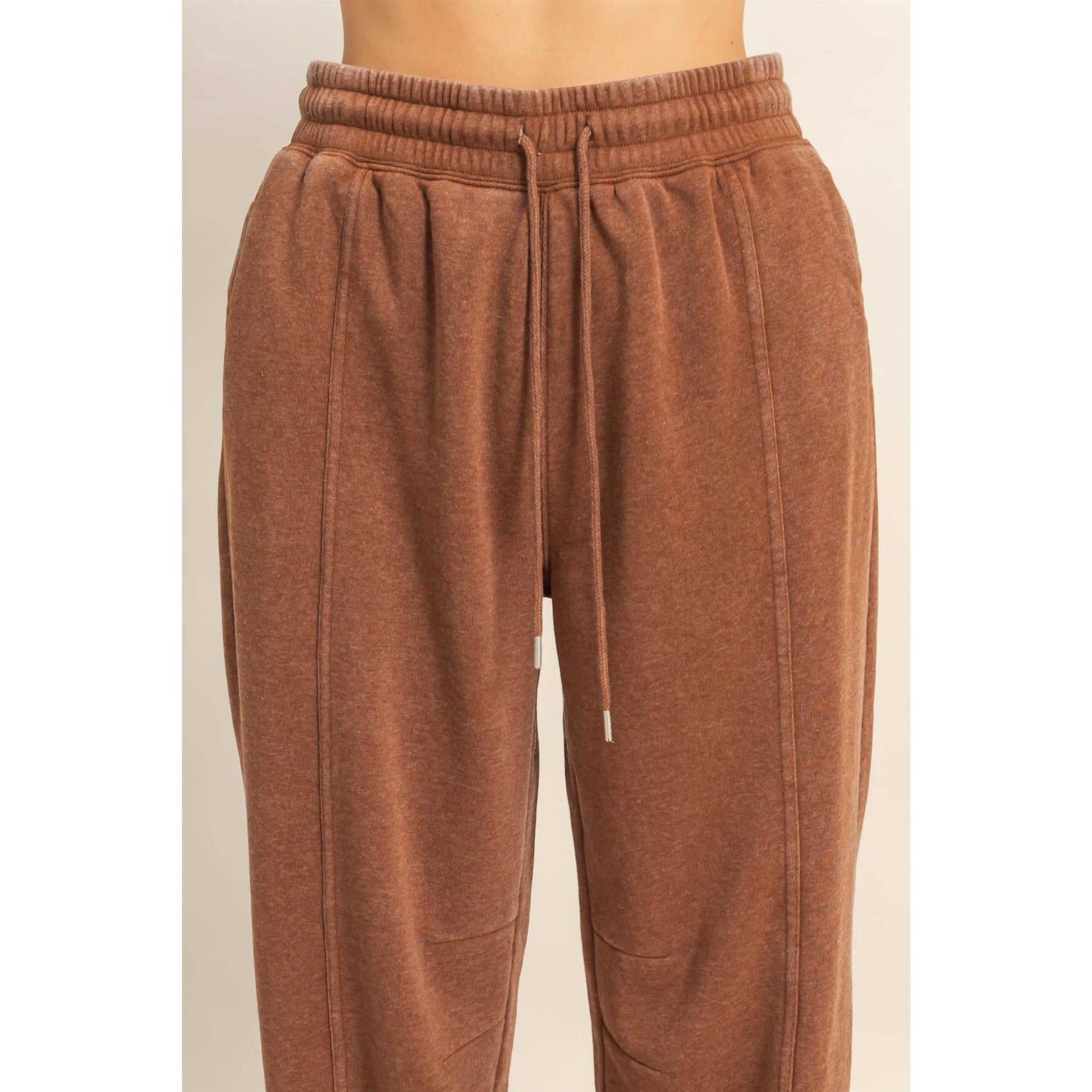 Chestnut Drawstring Waist Ultra Comfy Sweatpants, Feathered Farmhouse
