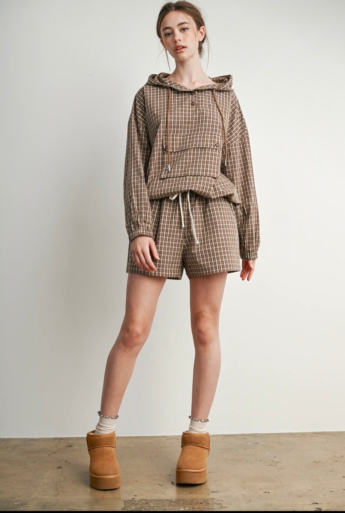 Check Hooded Anorak Top