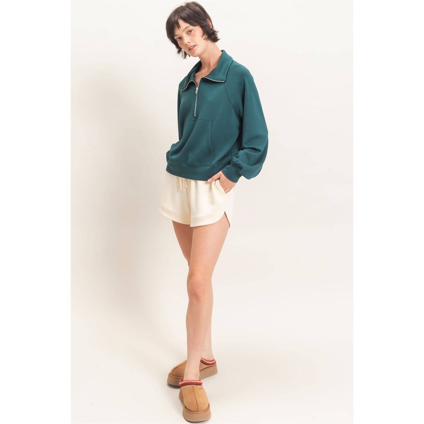 Half-Zip Collar Raglan Pullover, Feathered Farmhouse