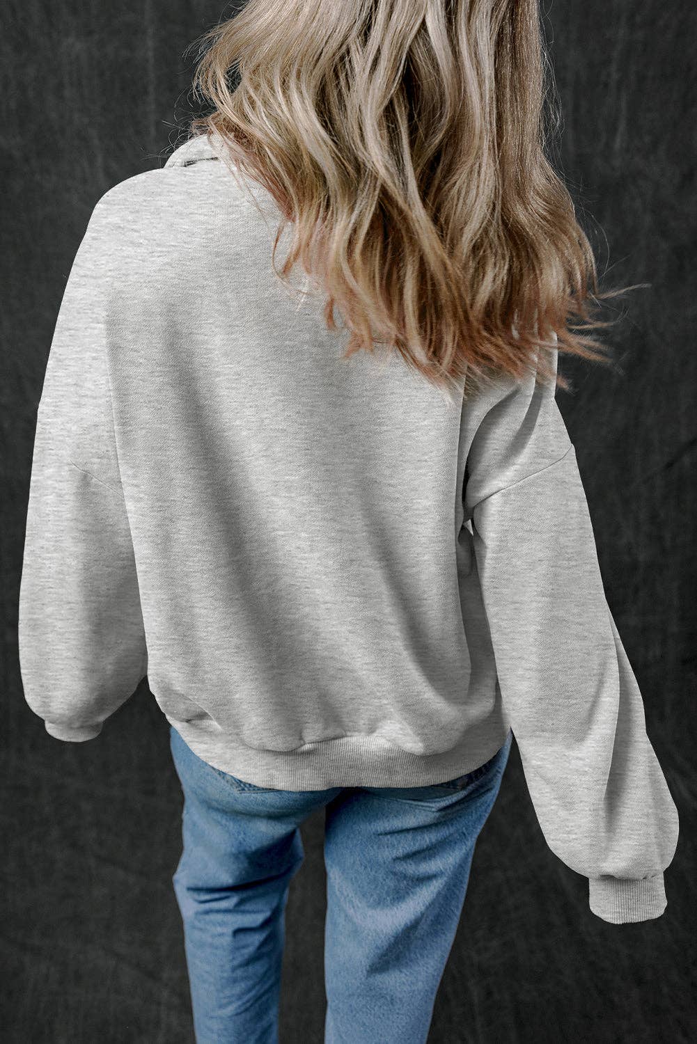 Quarter Zip Stand Neck Sweatshirt, Feathered Farmhouse