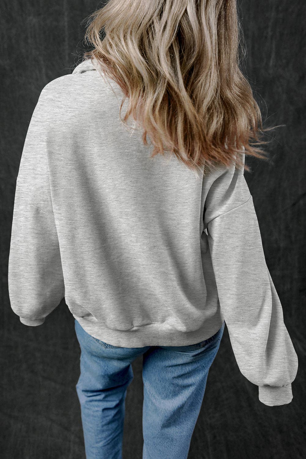 Light Grey Quarter Zip Sweatshirt, Feathered Farmhouse
