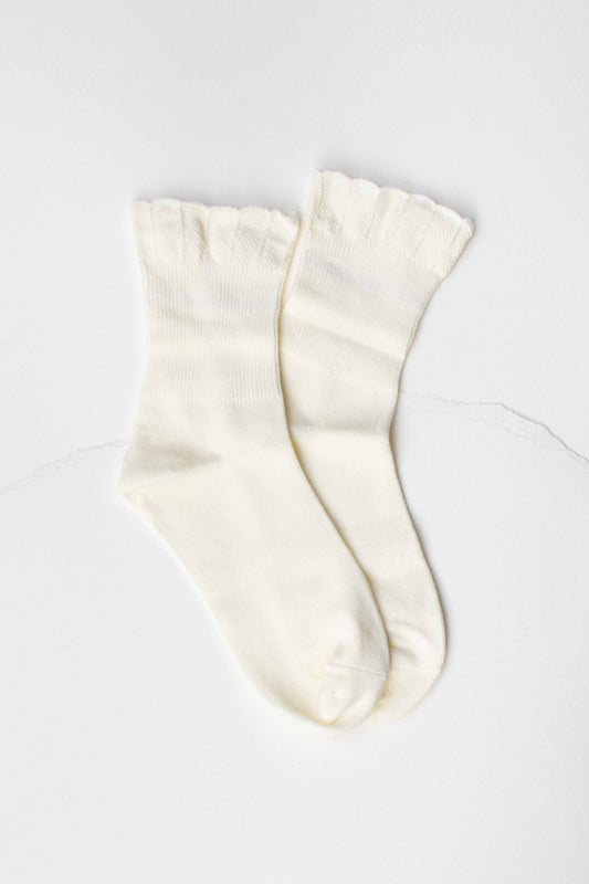 Ruffle Edge Cotton Socks, Feathered Farmhouse