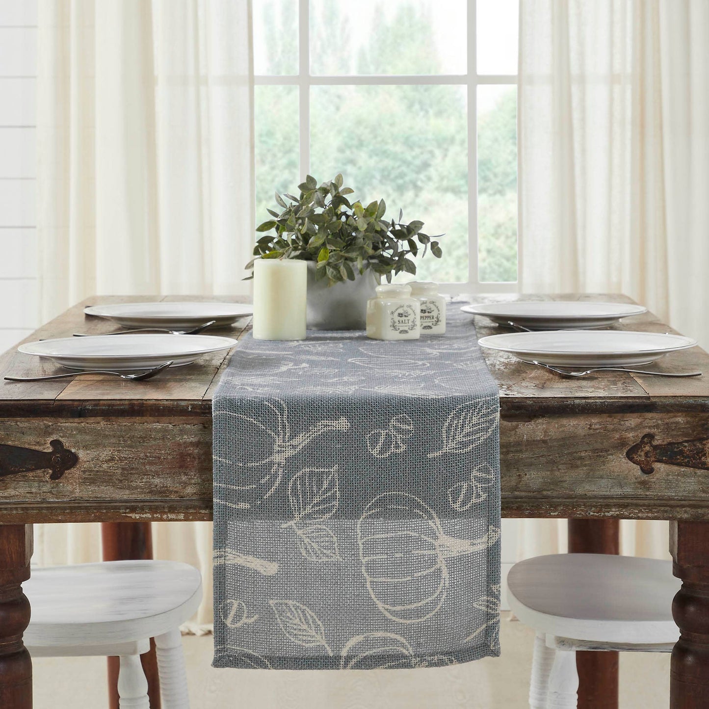 Grey Pumpkin Fall Autumn Halloween Table Runner, Feathered Farmhouse