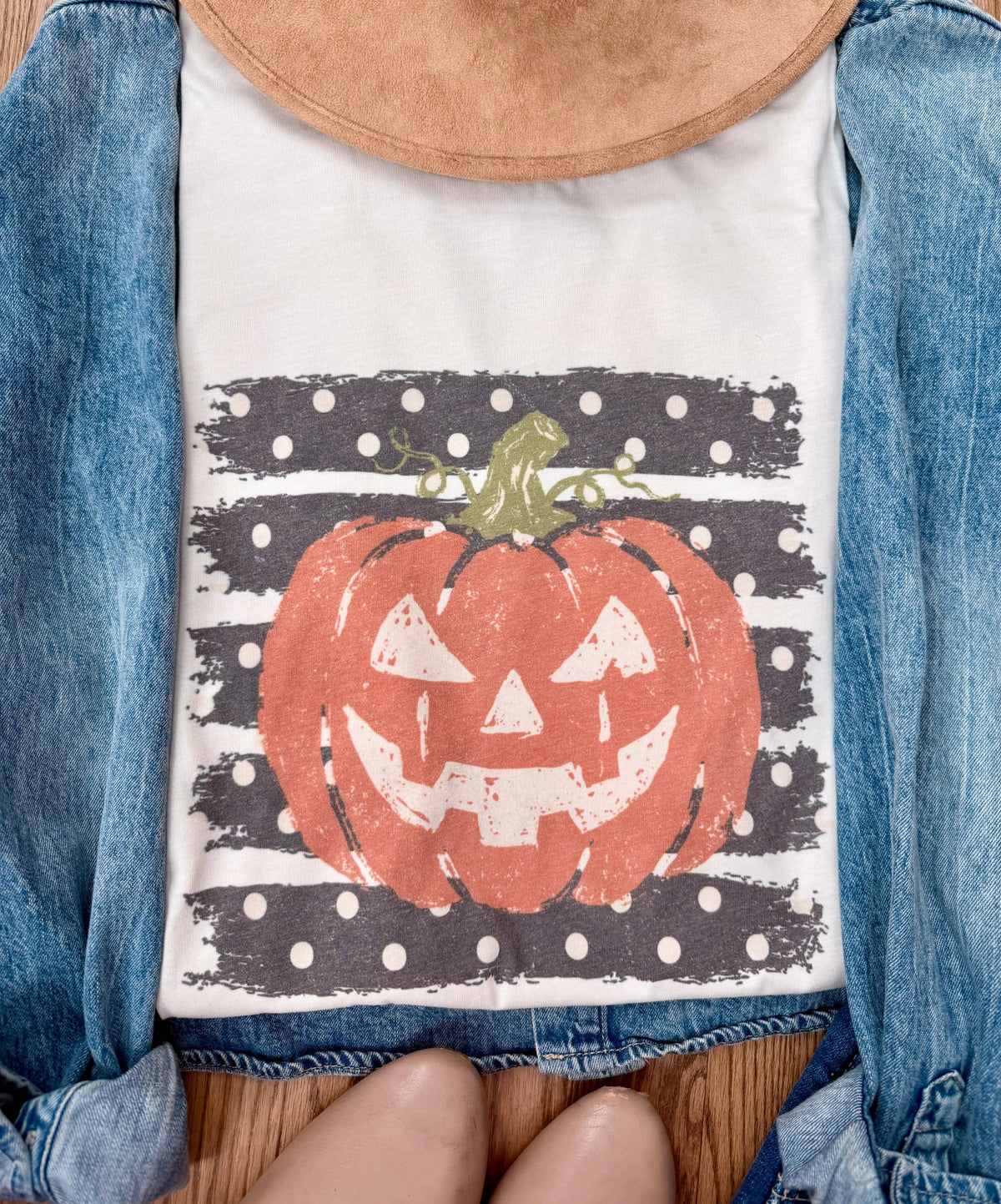 Polka Dot Pumpkin Graphic Tee, Feathered Farmhouse
