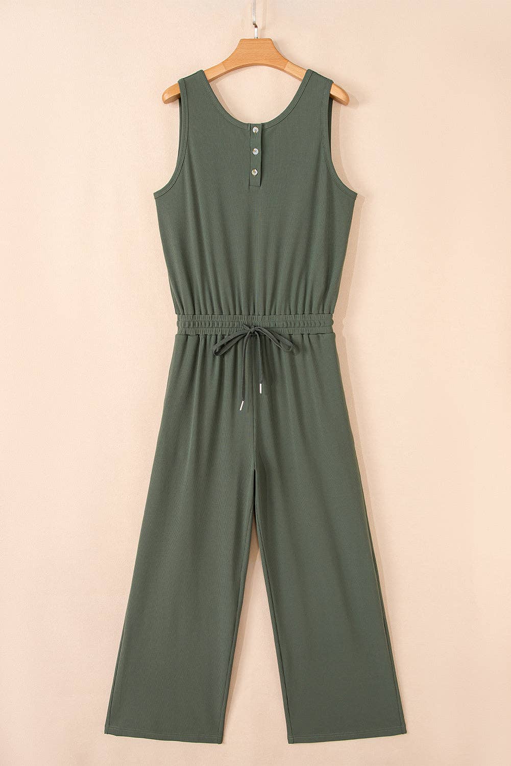 Sleeveless Wide Leg Buttoned Jumpsuit, Feathered Farmhouse