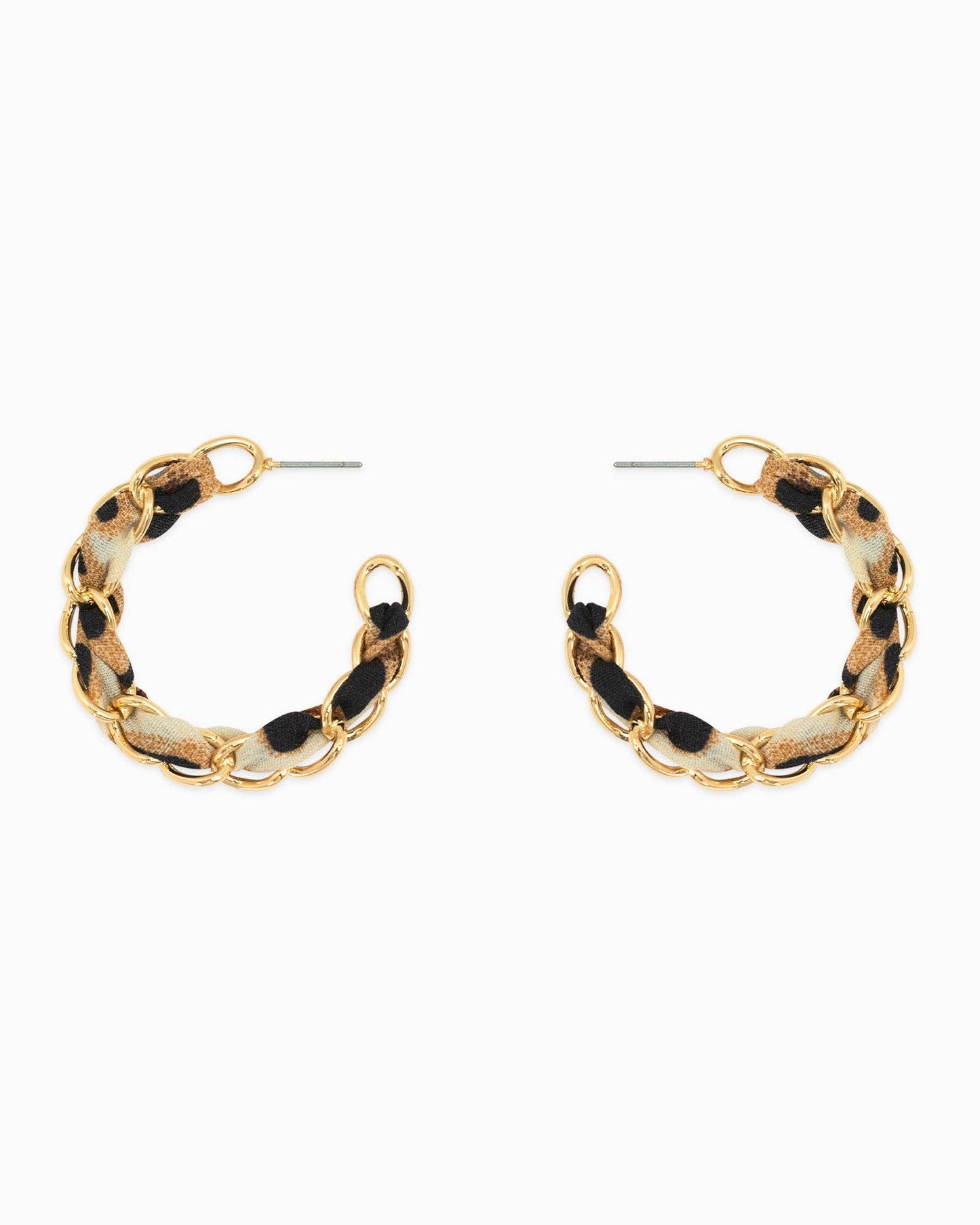 Leopard Scarf Chain Hoop Earrings, Feathered Farmhouse