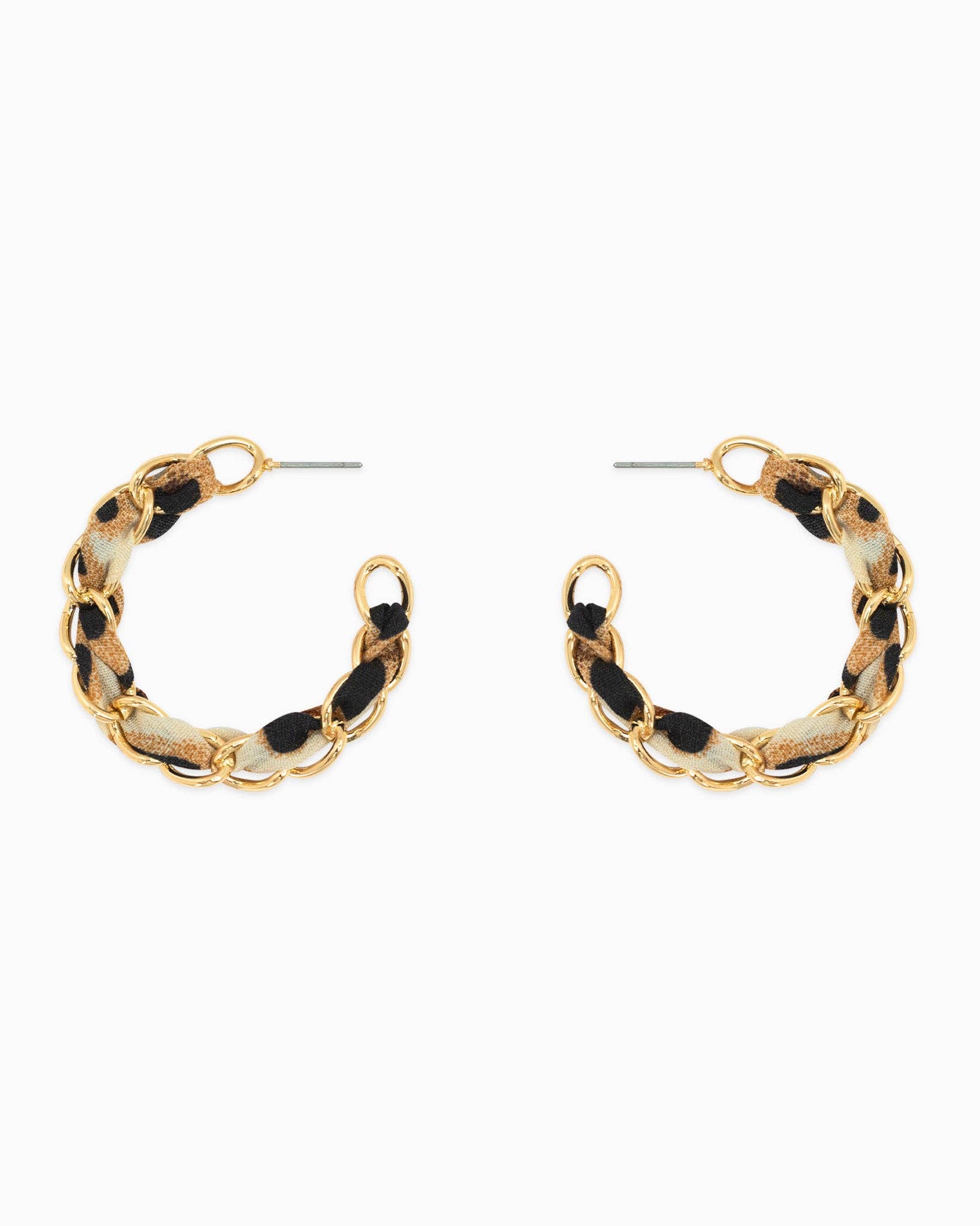 Leopard Scarf Chain Hoop Earrings, Feathered Farmhouse