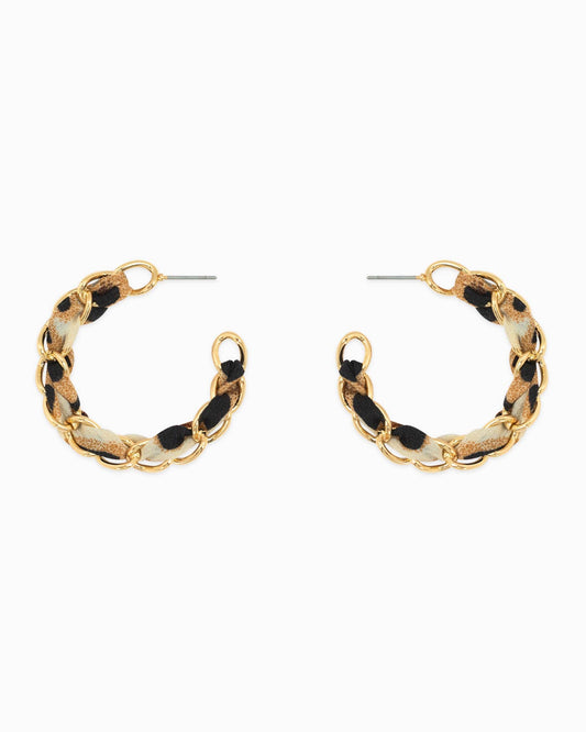 Leopard Scarf Chain Hoop Earrings, Feathered Farmhouse