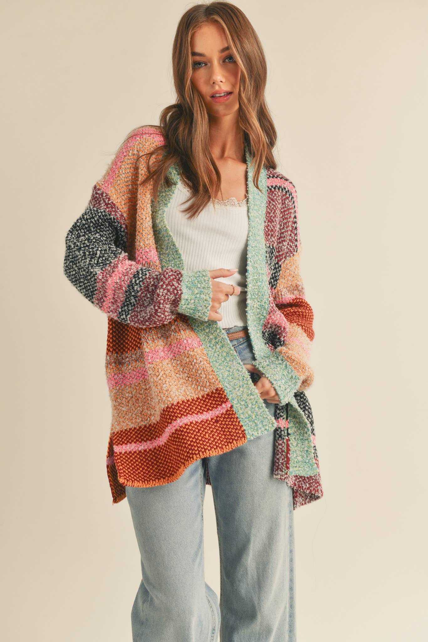 Oversized Color Block Cardigan, Feathered Farmhouse