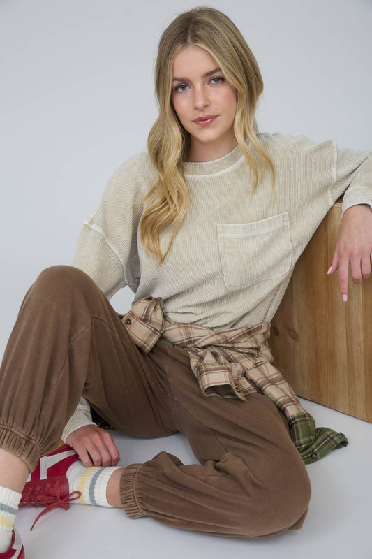 Pocket Rib Knit Top, Feathered Farmhouse