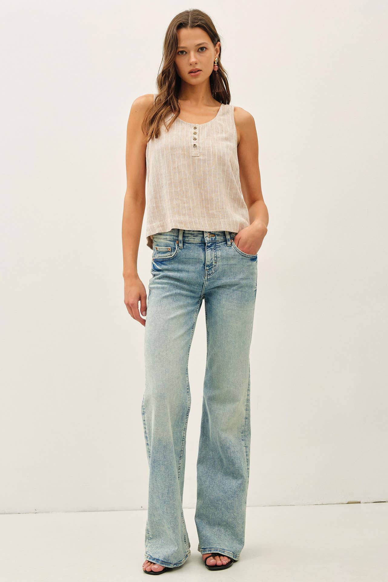 Boxy Cropped Henley Tank, Feathered Farmhouse